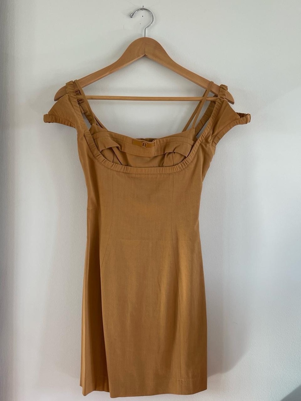 Jacquemus Mustard Off-Shoulder Mini Dress